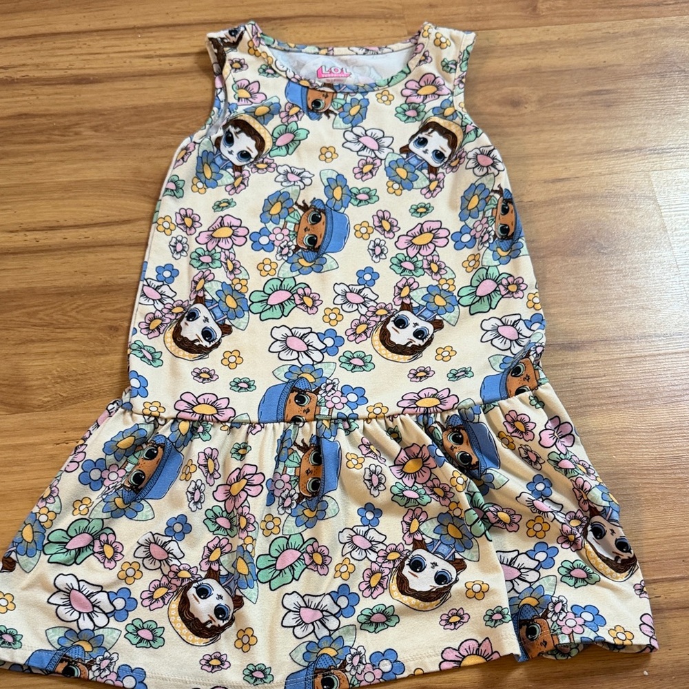 L.O.L. Surprise! Cream Dress with Blue, Pink & Green Floral Print